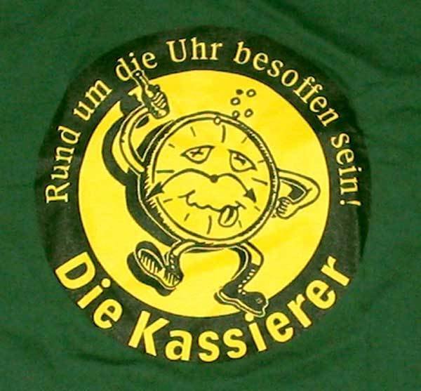 T-Shirt 'Uhr' Dunkelgrün, Druck schwarz/gelb